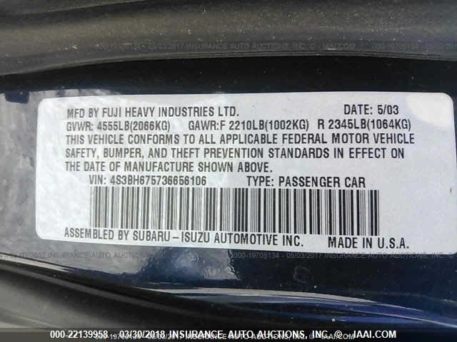 4S3BH675736656106 - 2003 SUBARU LEGACY OUTBACK AWP 蓝色 照片 9