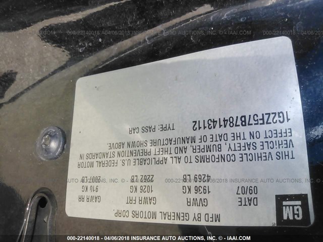 1G2ZF57B784143112 - 2008 PONTIAC G6 VALUE LEADER/BASE BLACK photo 9