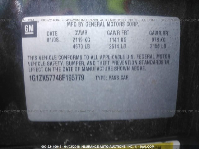 1G1ZK57748F195779 - 2008 CHEVROLET MALIBU LTZ 黑色 照片 9