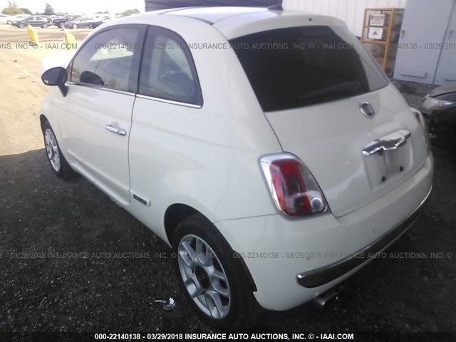 3C3CFFCR6CT195087 - 2012 FIAT 500 LOUNGE WHITE photo 3