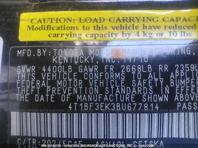 4T1BF3EK3BU677814 - 2011 TOYOTA CAMRY SE/LE/XLE BLACK photo 9
