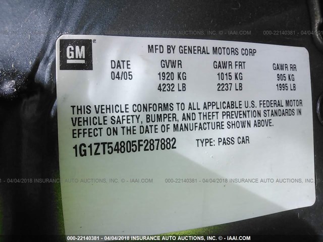 1G1ZT54805F287882 - 2005 CHEVROLET MALIBU LS ნაცრისფერი ფოტო 9