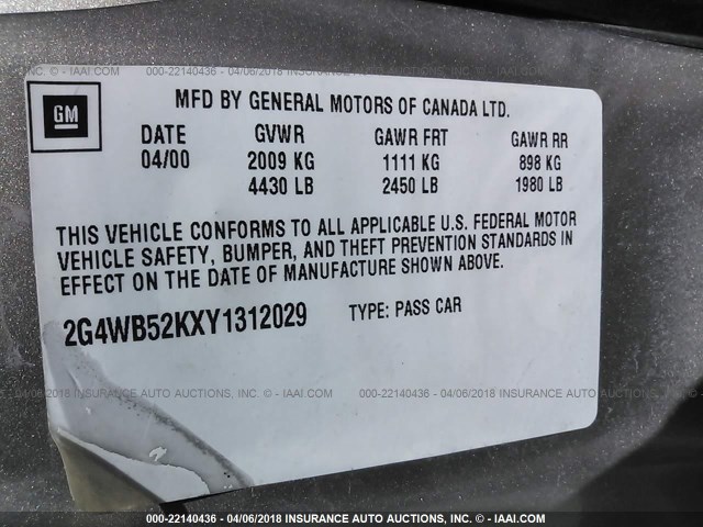 2G4WB52KXY1312029 - 2000 BUICK REGAL LS 棕色 照片 9