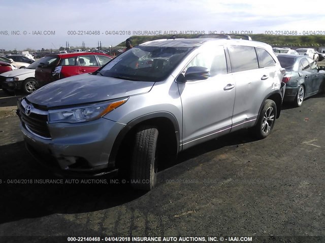 5TDJKRFH0GS334892 - 2016 TOYOTA HIGHLANDER XLE SILVER photo 2