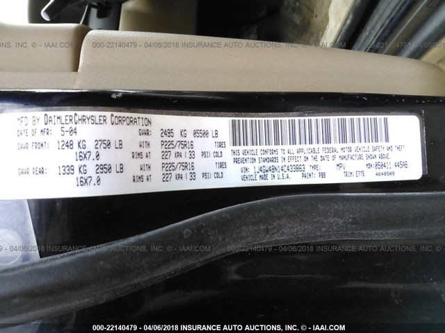 1J4GW48N14C433863 - 2004 JEEP GRAND CHEROKEE LAREDO/COLUMBIA/FREEDOM 深蓝色 照片 9