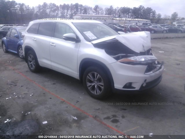 5TDJKRFHXFS164670 - 2015 TOYOTA HIGHLANDER XLE თეთრი ფოტო 1