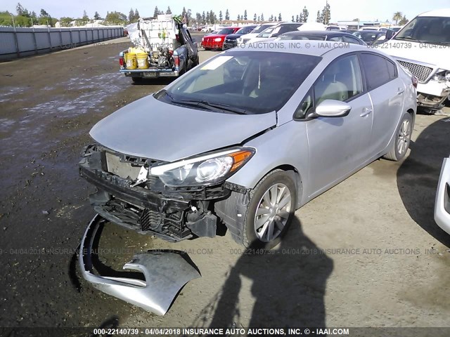 KNAFX4A67F5257701 - 2015 KIA FORTE LX SILVER photo 2