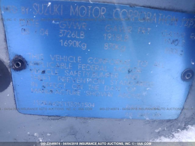 JS2RA62S155251504 - 2005 SUZUKI AERIO S/LX BLUE photo 9