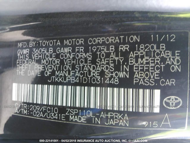 JTKKUPB41D1031448 - 2013 TOYOTA SCION XD BLACK photo 9