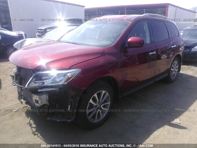 5N1AR2MM1EC713249 - 2014 NISSAN PATHFINDER S/SV/SL/PLATINUM RED photo 2