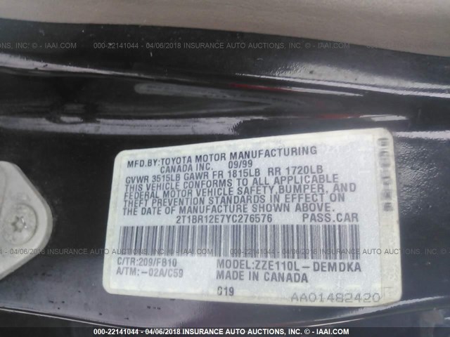 2T1BR12E7YC276576 - 2000 TOYOTA COROLLA VE/CE/LE BLACK photo 9