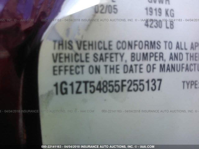 1G1ZT54855F255137 - 2005 CHEVROLET MALIBU LS 红色 照片 9