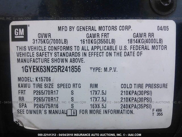 1GYEK63N25R241856 - 2005 CADILLAC ESCALADE LUXURY მწვანე ფოტო 9