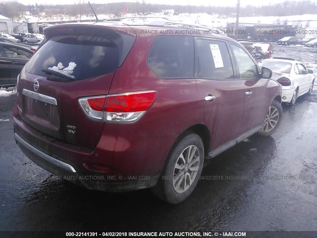 5N1AR2MM2DC609996 - 2013 NISSAN PATHFINDER S/SV/SL/PLATINUM 红色 照片 4