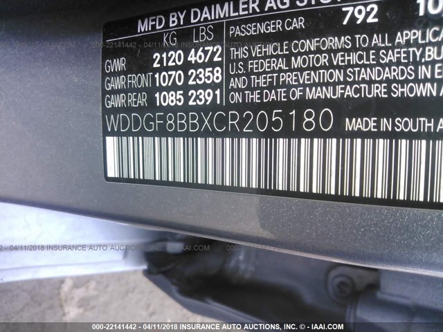 WDDGF8BBXCR205180 - 2012 MERCEDES-BENZ C 300 4MATIC GRAY photo 9