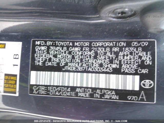 JTKDE3B71A0303443 - 2010 TOYOTA SCION TC GRAY photo 9