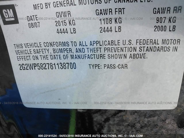 2G2WP582781138700 - 2008 PONTIAC GRAND PRIX Qara foto 9