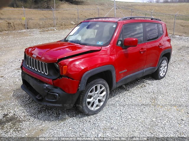 ZACCJBBT3GPD91355 - 2016 JEEP RENEGADE LATITUDE RED photo 2