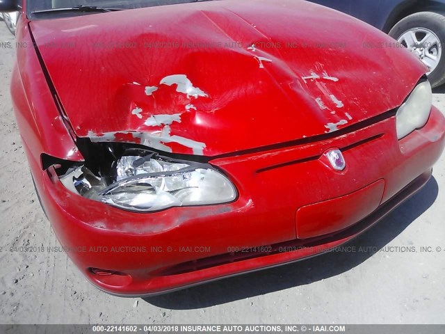 2G1WW12E619203711 - 2001 CHEVROLET MONTE CARLO LS წითელი ფოტო 6