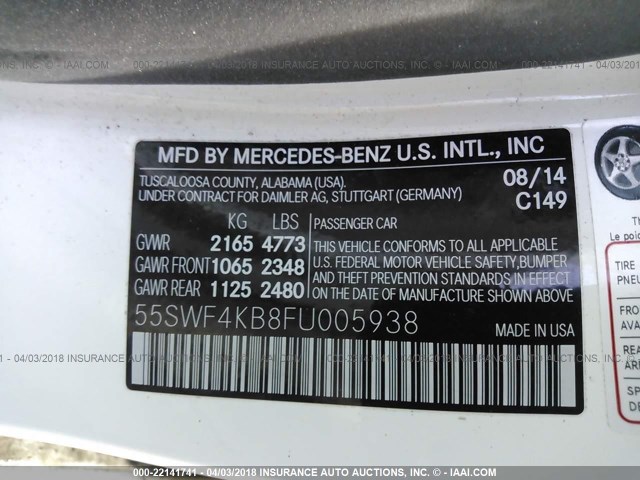 55SWF4KB8FU005938 - 2015 MERCEDES-BENZ C 300 4MATIC WHITE photo 9