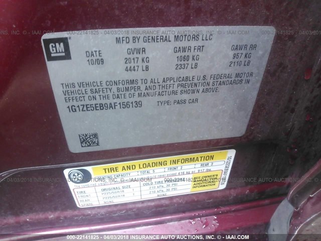 1G1ZE5EB9AF156139 - 2010 CHEVROLET MALIBU LTZ 红色 照片 9