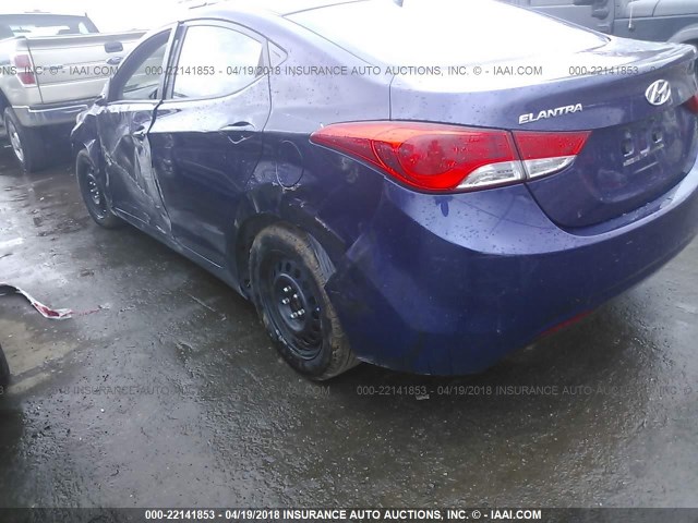 5NPDH4AEXBH053323 - 2011 HYUNDAI ELANTRA GLS/LIMITED BLUE photo 3