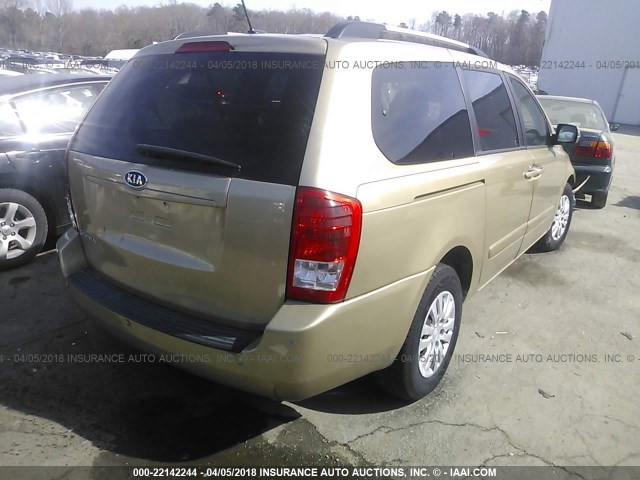 KNDMG4C74B6401497 - 2011 KIA SEDONA LX GOLD photo 4