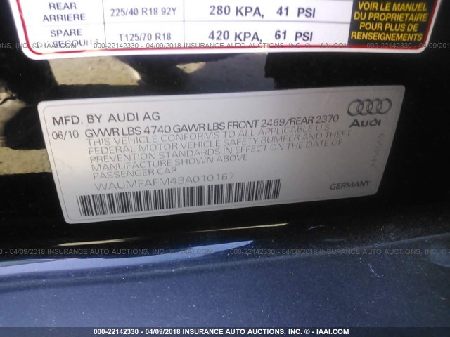 WAUMFAFM4BA010167 - 2011 AUDI A3 PREMIUM PLUS BLACK photo 9