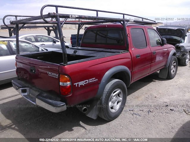 5TEGN92N24Z426596 - 2004 TOYOTA TACOMA DOUBLE CAB PRERUNNER RED photo 4