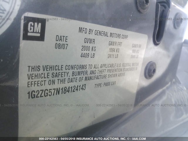 1G2ZG57N184124143 - 2008 PONTIAC G6 SE GRAY photo 9