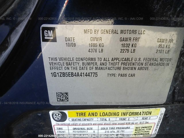 1G1ZB5EB4A4144775 - 2010 CHEVROLET MALIBU LS 蓝色 照片 9