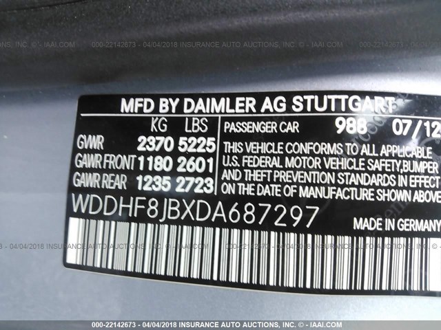 WDDHF8JBXDA687297 - 2013 MERCEDES-BENZ E 350 4MATIC BLUE photo 9