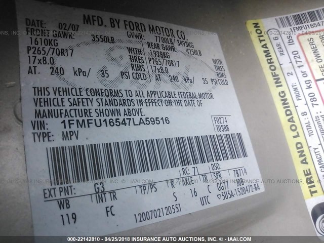 1FMFU16547LA59516 - 2007 FORD EXPEDITION XLT Qəhvəyi foto 9