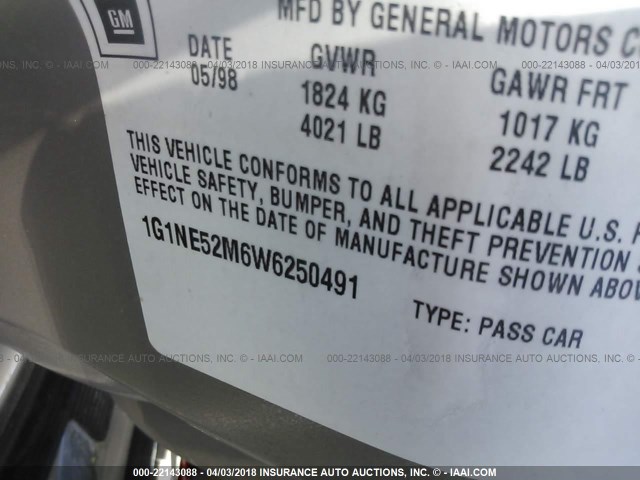 1G1NE52M6W6250491 - 1998 CHEVROLET MALIBU LS 金色 照片 9