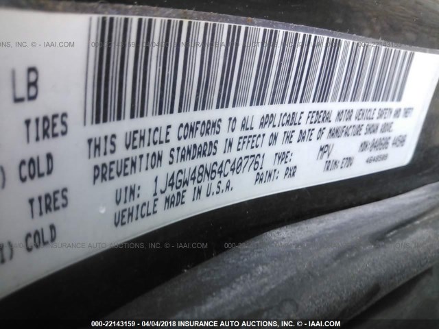 1J4GW48N64C407761 - 2004 JEEP GRAND CHEROKEE LAREDO/COLUMBIA/FREEDOM 黑色 照片 9