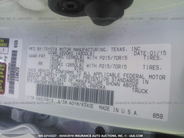 5TFJX4CNXFX056364 - 2015 TOYOTA TACOMA DOUBLE CAB 白色 照片 9