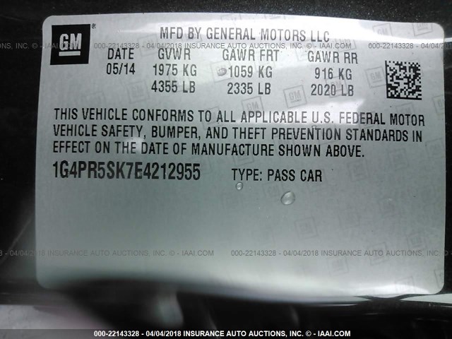 1G4PR5SK7E4212955 - 2014 BUICK VERANO CONVENIENCE GRAY photo 9