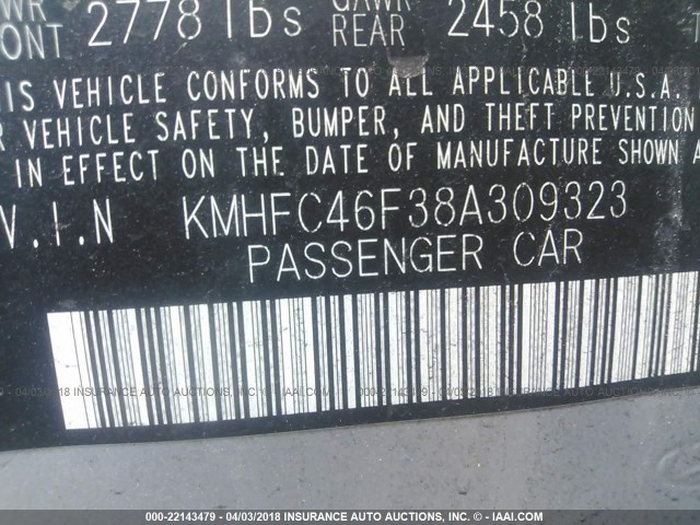 KMHFC46F38A309323 - 2008 HYUNDAI AZERA SE/LIMITED SILVER photo 9