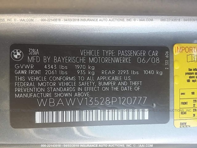 WBAWV13528P120777 - 2008 BMW 328 I SULEV GRAY photo 9