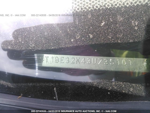 4T1BE32K43U735101 - 2003 TOYOTA CAMRY LE/XLE/SE BLUE photo 9