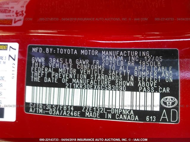 2T1KR30EX6C583090 - 2006 TOYOTA COROLLA MATRIX XR RED photo 9