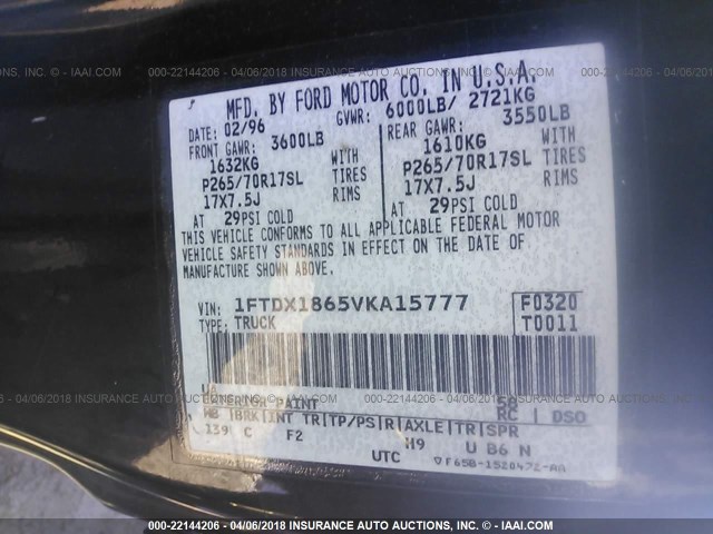 1FTDX1865VKA15777 - 1997 FORD F150 BLACK photo 9