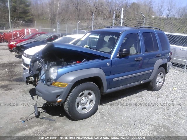 1J4GL48K95W525494 - 2005 JEEP LIBERTY SPORT BLUE photo 2