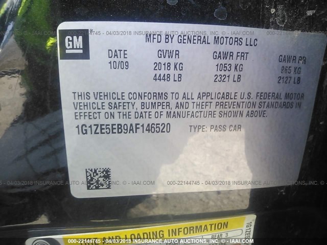 1G1ZE5EB9AF146520 - 2010 CHEVROLET MALIBU LTZ 黑色 照片 9