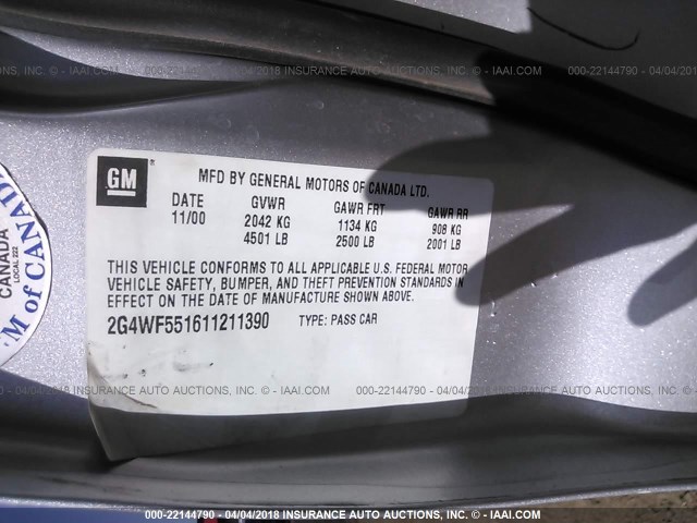 2G4WF551611211390 - 2001 BUICK REGAL GS SILVER photo 9