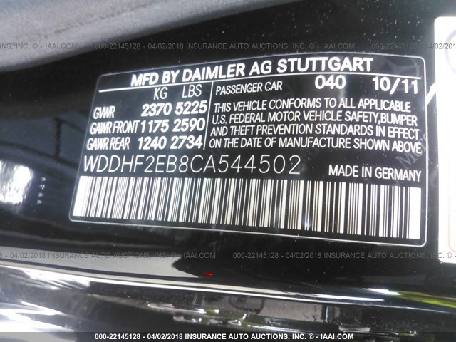 WDDHF2EB8CA544502 - 2012 MERCEDES-BENZ E 350 BLUETEC BLACK photo 9