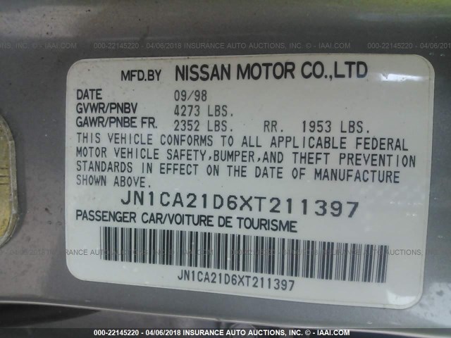 JN1CA21D6XT211397 - 1999 NISSAN MAXIMA GLE/GXE/SE GRAY photo 9