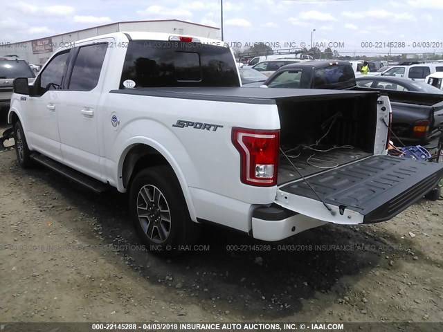 1FTEW1CF9GFC04863 - 2016 FORD F150 SUPERCREW WHITE photo 3