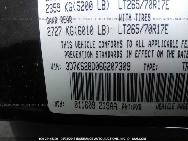 3D7KS28D06G207309 - 2006 DODGE RAM 2500 ST/SLT BLACK photo 9