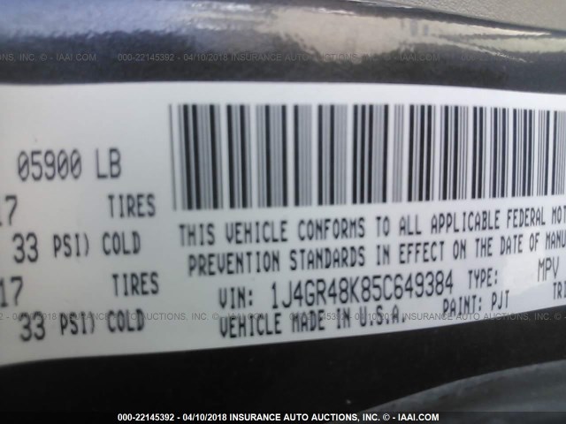 1J4GR48K85C649384 - 2005 JEEP GRAND CHEROKEE LAREDO/COLUMBIA/FREEDOM 绿色 照片 9